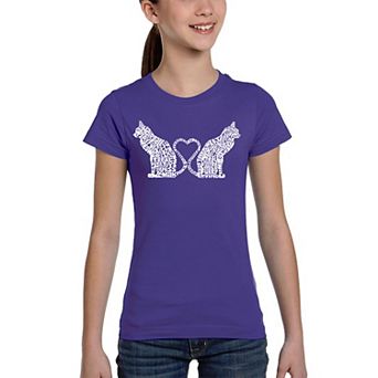 Cat Tail Hearts - Girl's Word Art T-shirt