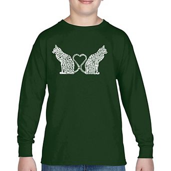 Cat Tail Hearts - Boy's Word Art Long Sleeve T-shirt
