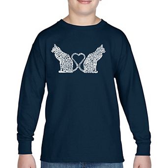 Cat Tail Hearts - Boy's Word Art Long Sleeve T-shirt