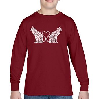 Cat Tail Hearts - Boy's Word Art Long Sleeve T-shirt