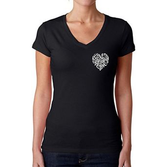 Cursive Heart - Women's Word Art V-neck T-shirt