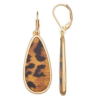 Nine West Gold Tone Large Cheetah Print Teardrop Earrings