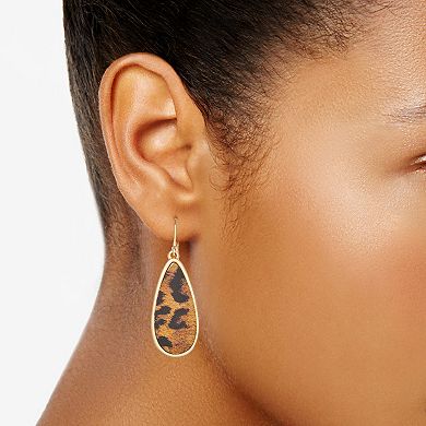 Nine West Gold Tone Large Cheetah Print Teardrop Earrings