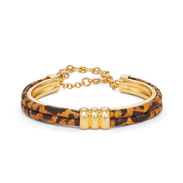 Nine West Gold Tone Two Layered Cheetah Print Cuff Bracelet