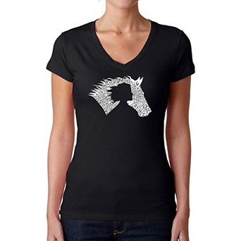 Girl Horse - Women's Word Art V-neck T-shirt
