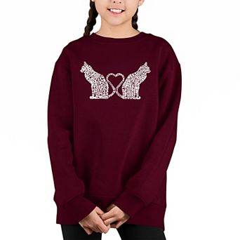 Cat Tail Hearts - Girl's Word Art Crewneck Sweatshirt