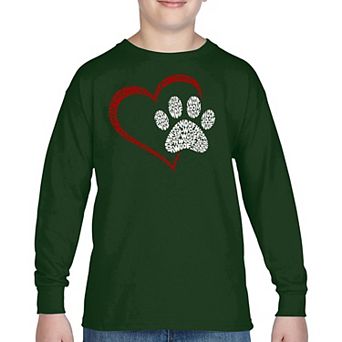 Paw Heart - Boy's Word Art Long Sleeve T-shirt