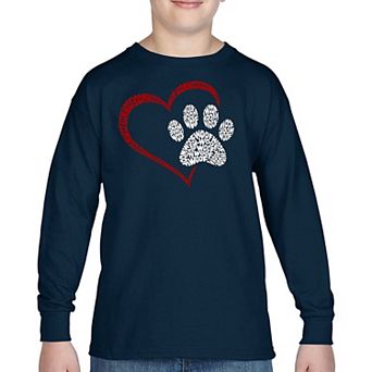 Paw Heart - Boy's Word Art Long Sleeve T-shirt