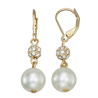 You're Invited Gold Tone Leverback Simulated Pearl Double Drop Earrings