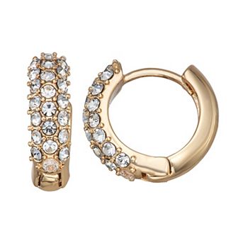 You're Invited Gold Tone Pave Huggie Hoop Earrings
