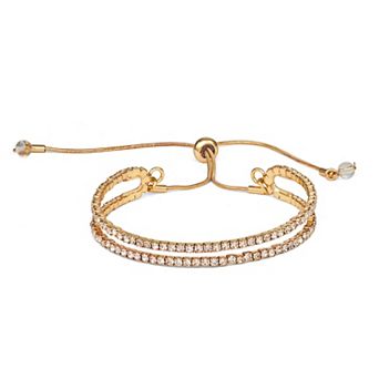 You're Invited Gold Tone 2 Row Pave Slider Bracelet
