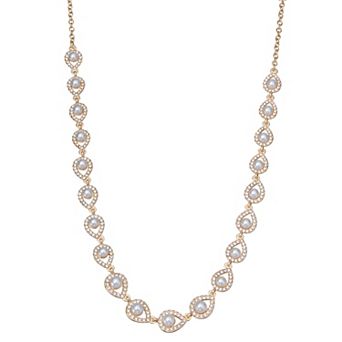 You're Invited Gold Tone Crystal & Simulated Pearl Collar Necklace