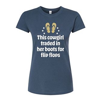 Juniors' Cowgirl Boots For Flip Flops Graphic Tee