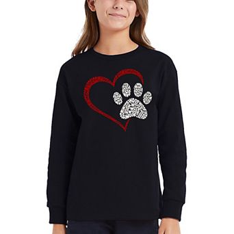 Paw Heart - Girl's Word Art Long Sleeve T-shirt