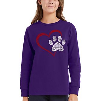 Paw Heart - Girl's Word Art Long Sleeve T-shirt