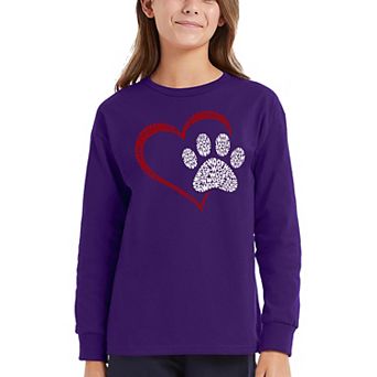 Paw Heart - Girl's Word Art Long Sleeve T-shirt