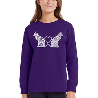 Cat Tail Hearts - Girl's Word Art Long Sleeve T-shirt