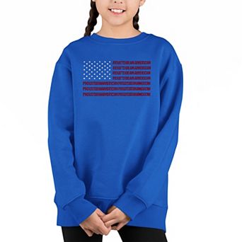 Proud To Be An American - Girl's Word Art Crewneck Sweatshirt