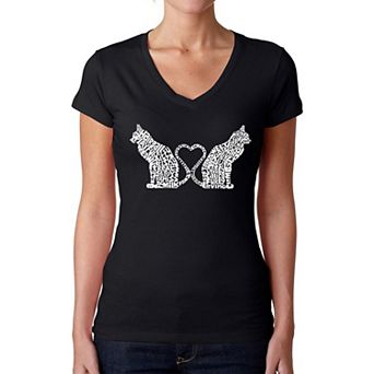 Cat Tail Hearts - Women's Word Art V-neck T-shirt