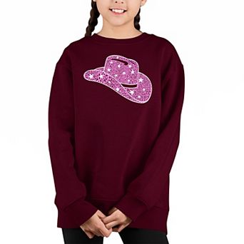 Cowgirl Hat - Girl's Word Art Crewneck Sweatshirt