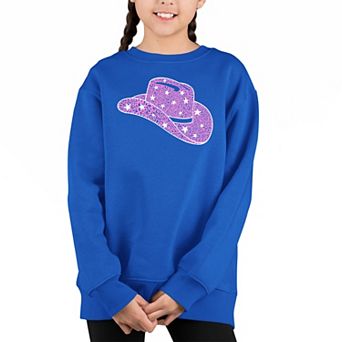 Cowgirl Hat - Girl's Word Art Crewneck Sweatshirt