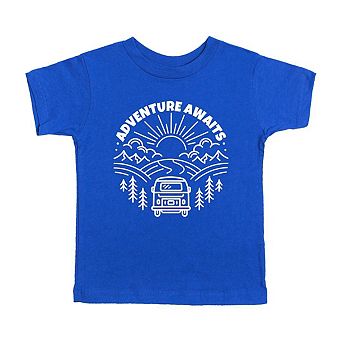 Adventure Awaits Landscape Circle With Van Youth Short Sleeve Graphic Tee