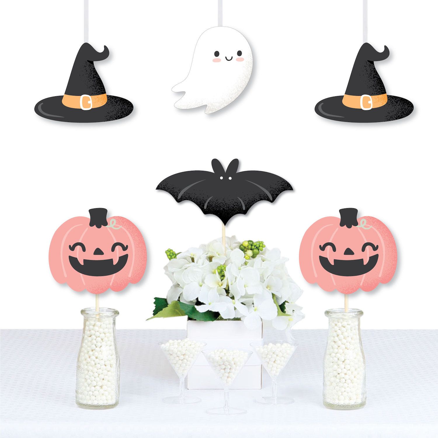Big Dot Of Happiness Pastel Halloween - Pink Pumpkin Party Photo Booth Props Kit 20 Count