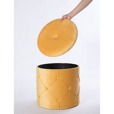 Wooden Velvet Ottoman Stool With Lid