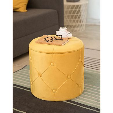 Wooden Velvet Ottoman Stool With Lid