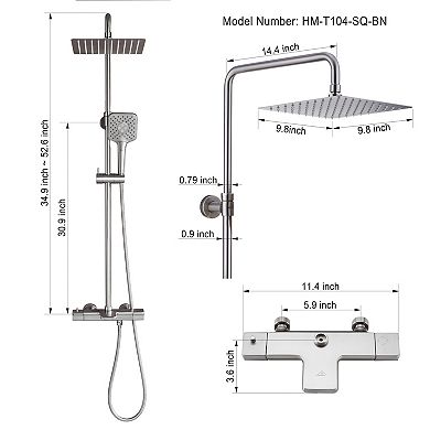 Casainc 9.8" Shower Faucet Dual Head Rainfall Shower Combo Thermostatic System