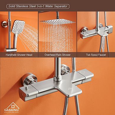 Casainc 9.8" Shower Faucet Dual Head Rainfall Shower Combo Thermostatic System