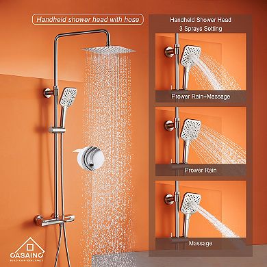 Casainc 9.8" Shower Faucet Dual Head Rainfall Shower Combo Thermostatic System