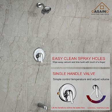 Casainc 1-handle Single Function Round Shower Faucet Valve Included