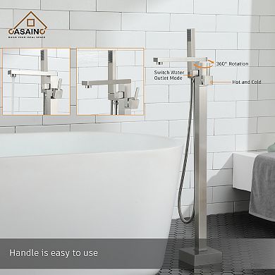 Casainc 1 Handle Freestanding Floor Mount Tub Faucet Bathtub Filler &hand Shower