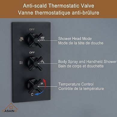 Casainc Shower System Dual Head Waterfall Shower Faucet Bar System W/4 Function