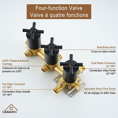 Casainc Shower System Dual Head Waterfall Shower Faucet Bar System W/4 Function