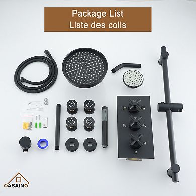 Casainc Shower System Dual Head Waterfall Shower Faucet Bar System W/4 Function