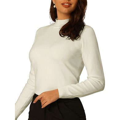 Women's Mock Neck Blouse Long Sleeve Basic Knitted Tops