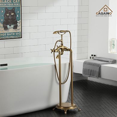Casainc 3-handle Freestanding Low-arc Bathtub Faucet With Hand Shower
