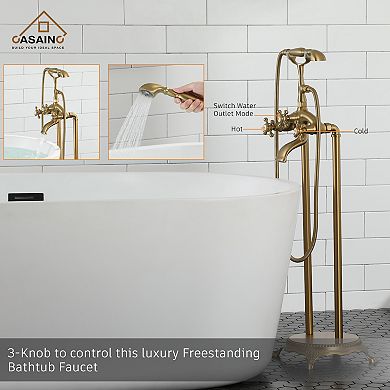 Casainc 3-handle Freestanding Low-arc Bathtub Faucet With Hand Shower