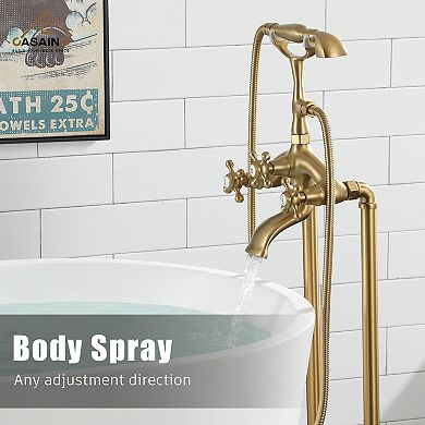 Casainc 3-handle Freestanding Low-arc Bathtub Faucet With Hand Shower