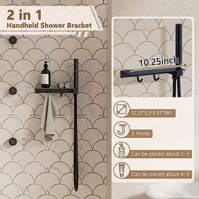 Adjustable Shower System With Shelf, Handheld Shower With Spray Gun And 6 Jets