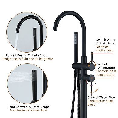Casainc 2 Handle Freestanding High-arc Bathtub Faucet With Hand Shower W/valve