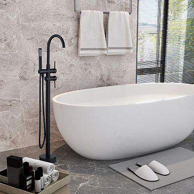 Casainc 2 Handle Freestanding High-arc Bathtub Faucet With Hand Shower W/valve