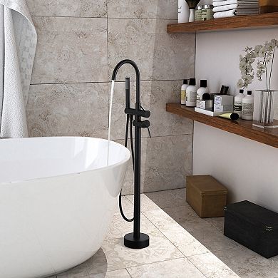 Casainc 2 Handle Freestanding High-arc Bathtub Faucet With Hand Shower W/valve