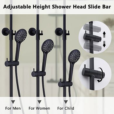 Casainc Thermostatic Round Shower Faucet Dual Head Waterfall Shower Bar System