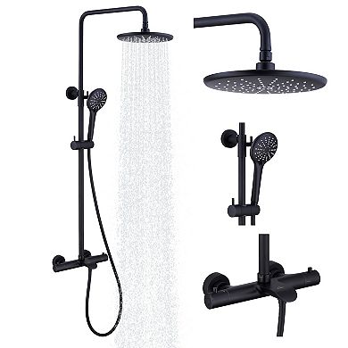 Casainc Thermostatic Round Shower Faucet Dual Head Waterfall Shower Bar System