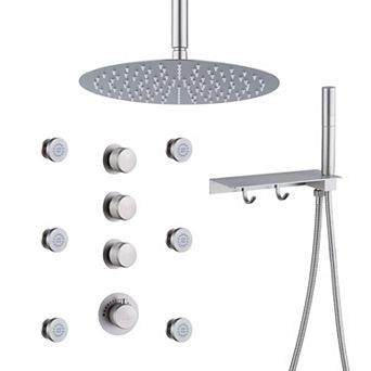 12" Luxury Shower System With Shelf, Handheld Shower With Spray Gun And 6 Jets