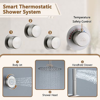 12" Luxury Shower System With Shelf, Handheld Shower With Spray Gun And 6 Jets
