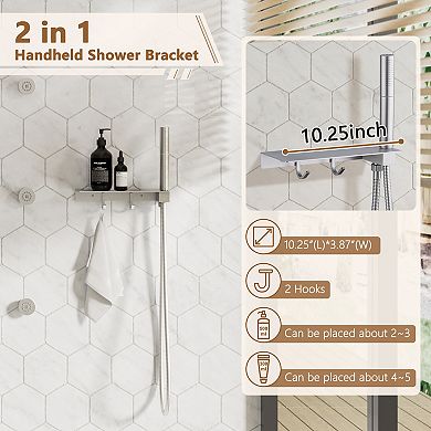 12" Luxury Shower System With Shelf, Handheld Shower With Spray Gun And 6 Jets